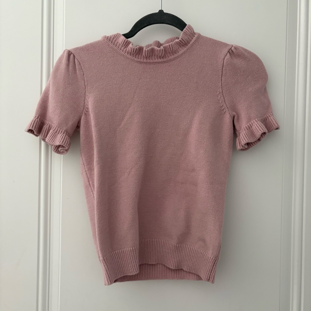 Short Sleeve Knit Top with Ruffle Detail